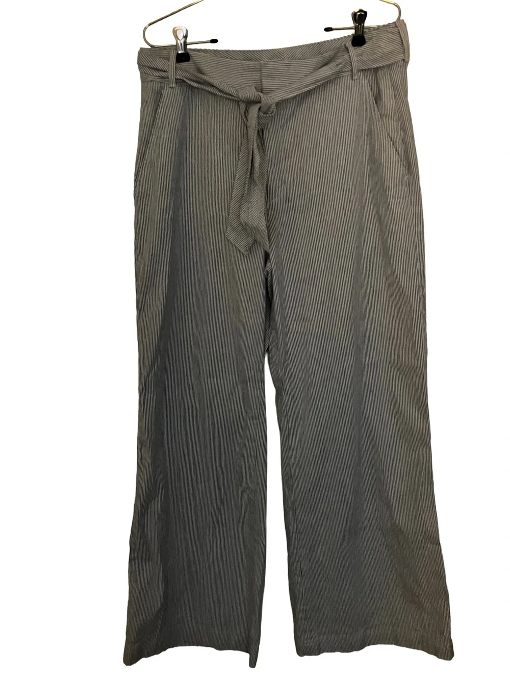 LIKE NEW! BANANA REPUBLIC BLUE PINSTRIPE WIDE-LEG TIE WAIST LINEN PANTS SIZE 12